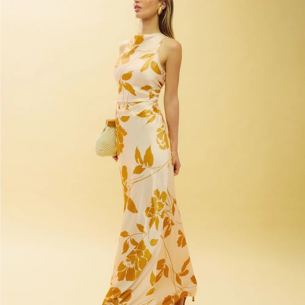 Reformation Cream and Orange Floral Maxi Dress